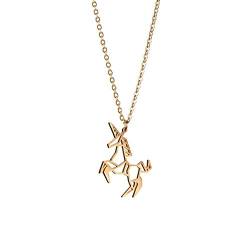 La Menagerie Einhorn Gold, Origami-Schmuck & vergoldete geometrische Kette - 18-karätig Goldkette & Einhorn-Halsketten für Frauen - Einhorn-Halskette für Mädchen & Origami-Halskette von La Menagerie