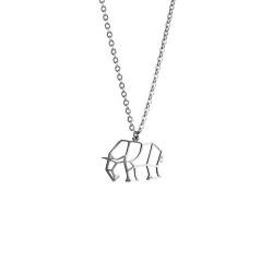 La Menagerie Elefant Silber, Origami-Schmuck & versilberte geometrische Kette - 925 Sterling Silberkette & Elefant-Halsketten für Frauen - Elefant-Halskette für Mädchen & Origami-Halskette von La Menagerie
