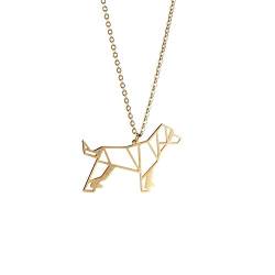 La Menagerie Hund Gold, Origami-Schmuck & vergoldete geometrische Kette - 18-karätig Goldkette & Hund-Halsketten für Frauen - Hund-Halskette für Mädchen & Origami-Halskette von La Menagerie