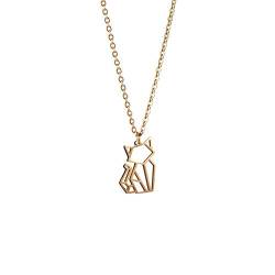 La Menagerie Katze Gold, Origami-Schmuck & vergoldete geometrische Kette - 18-karätig Goldkette & Katze-Halsketten für Frauen - Katze-Halskette für Mädchen & Origami-Halskette von La Menagerie