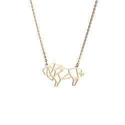 La Menagerie Löwe Gold, Origami-Schmuck & vergoldete geometrische Kette - 18-karätig Goldkette & Löwe-Halsketten für Frauen - Löwe-Halskette für Mädchen & Origami-Halskette von La Menagerie