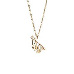 La Menagerie Wolf Gold, Origami-Schmuck & vergoldete geometrische Kette - 18-karätig Goldkette & Wolf-Halsketten für Frauen - Wolf-Halskette für Mädchen & Origami-Halskette von La Menagerie