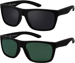 La Optica B.L.M. Herren Sonnenbrille UV400 Männer Sportbrille Fahrradbrille - Doppelpack Set Gummiert Schwarz (Gläser: 1 x Grau, 1 x Grün Klassisch) von La Optica B.L.M.