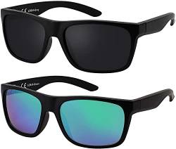 La Optica B.L.M. Herren Sonnenbrille UV400 Männer Sportbrille Fahrradbrille - Doppelpack Set Matt Schwarz (Gläser: 1 x Grau, 1 x Grün Verspiegelt) von La Optica B.L.M.