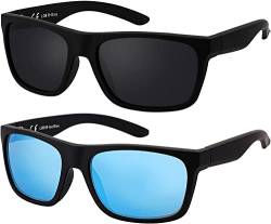 La Optica B.L.M. Herren Sonnenbrille UV400 Männer Sportbrille Fahrradbrille - Doppelpack Set Rubber Schwarz (Gläser: Grau, Türkis Verspiegelt) von La Optica B.L.M.