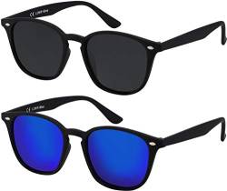 La Optica B.L.M. Sonnenbrille Herren Damen UV400 Leicht Klein Retro - Doppelpack Set Gummiert Schwarz (Gläser: 1 x Grau, 1 x Blau Verspiegelt) von La Optica B.L.M.