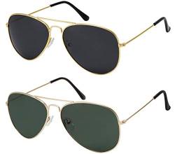 La Optica B.L.M. Sonnenbrille Herren Damen UV400 Pilotenbrille Fliegerbrille 70er Jahre Groß - Doppelpack Set Gold Farben (Gläser: Grau, Grün) von La Optica B.L.M.