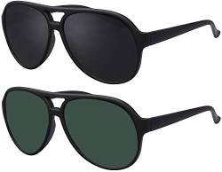 Sonnenbrille Herren Damen La Optica UV400 Retro Pilotenbrille Fliegerbrille - Set Gummiert Schwarz (1 x Grau, 1 x Grün) von La Optica B.L.M.