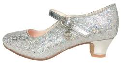 La Senorita ELSA Frozen Prinzessinnen Schuhe Silber mit kleines Herzchen Spanische Flamenco Schuhe für Mädchen von La Senorita