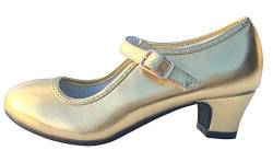 La Senorita - Prinzessinnen Schuhe Gold für Mädchen und Frauen - Brautjungfer Schuhe beim Hochzeit - Kommunion - Festliche Spanische Flamenco Tanz Schuhe für Kinder und Frauen von La Senorita