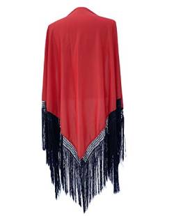 La Senorita Spanischer Manton Tuch Schal rot einfarbig mit schwarzen Fransen Größe: Large 190 * 90 cm für Damen von La Senorita