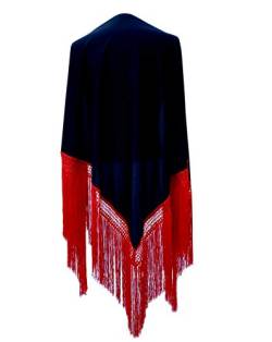 La Senorita Spanischer Manton Tuch Schal schwarz einfarbig mit roten Fransen Größe: Large 190 * 90 cm für Damen von La Senorita