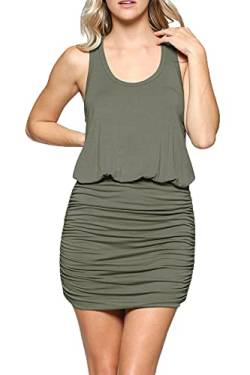 LaClef Damen Mini Bodycon Rüschen Tank Kleid, olivgrün, X-Groß von LaClef