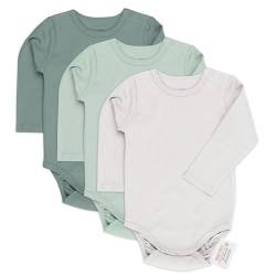 LaLoona Baby Body Langarm 3er Pack - Langarmbody Set aus Baumwolle, Bodies mit Knöpfen für Jungen und Mädchen, OEKO-TEX® Standard 100 geprüft - Grün - 86-92 von LaLoona baby bedding