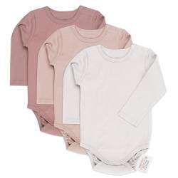 LaLoona Baby Body Langarm 3er Pack - Langarmbody Set aus Baumwolle, Bodies mit Knöpfen für Jungen und Mädchen, OEKO-TEX® Standard 100 geprüft - Rosa - 74-80 von LaLoona baby bedding