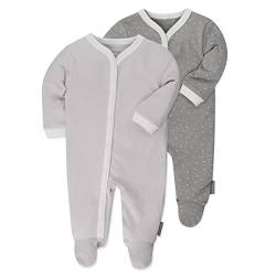 LaLoona Baby Schlafanzug Set - 2X Schlaf Strampler mit Füßen, 100% Baumwolle, schadstofffrei und Oeko-TEX® Standard 100 geprüft - Uni Punkte Grau - 50-56 von LaLoona baby bedding