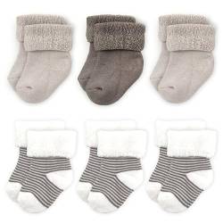 LaLoona Baby Socken Set (0-3 Monate) - 6 Paar warme Babysöckchen/Baumwoll Mix Kinder Strümpfe, schadstoffgeprüft nach OEKO-TEX® Standard 100 - Grau (Lang, Baumwollmischung) von LaLoona baby bedding