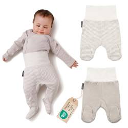 LaLoona Strampelhose mit Fuß - 2er Pack Baby Hosen mit breitem Bund und hohem Baumwollanteil & Elastan, ÖKOTEX Standard 100 - Weiß Beige Gestreift von LaLoona baby bedding