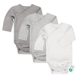 LaLoona Wickelbody Langarm 3er Pack - Baby Body Set aus Baumwolle, Langarmbody mit Knöpfen, OEKO-TEX® Standard 100 geprüft - 50-56 - Natur von LaLoona baby bedding