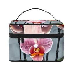 Blooming Orchids Reise-Kosmetiktasche, Reise-Kulturbeutel, Kosmetiktasche für Damen und Herren, geeignet für kosmetische Toilettenartikel, Schwarz , Einheitsgröße von LaMaMe