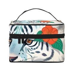 Niedlicher weißer Tiger Reise-Kosmetiktasche Reise-Kulturbeutel Kosmetiktasche für Damen und Herren, geeignet für kosmetische Toilettenartikel, Schwarz , Einheitsgröße von LaMaMe