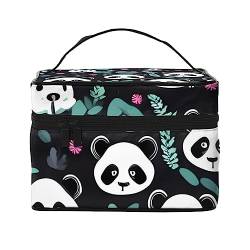 Panda Reise-Kosmetiktasche mit niedlichem Gesicht, Reise-Kulturbeutel, Kosmetiktasche für Damen und Herren, geeignet für kosmetische Toilettenartikel, Schwarz , Einheitsgröße von LaMaMe