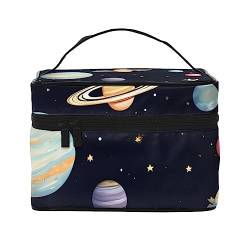 Saturn Jupiter Earth Reise-Kosmetiktasche, Reise-Kulturbeutel, Kosmetiktasche für Damen und Herren, geeignet für kosmetische Toilettenartikel, Schwarz , Einheitsgröße von LaMaMe