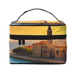 Sunset in Barcelona Reise-Kosmetiktasche, Reise-Kulturbeutel, Kosmetiktasche für Damen und Herren, geeignet für kosmetische Toilettenartikel, Schwarz , Einheitsgröße von LaMaMe