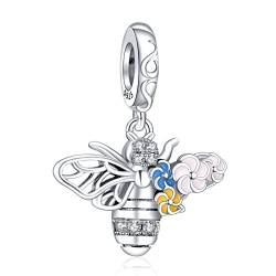 LaMenars Bee & Flower Charms für 925 Sterling Silber für Frauen Armbänder & Halsketten Dangle Anhänger für Weihnachten Muttertag Valentinstag Geschenke für Mädchen von LaMenars