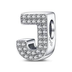 LaMenars Buchstabe J Charm 925 Sterling Silber Perlen für Armbänder mit 5A Zirkonia, Geburtstagsschmuck Geschenke Frauen Mädchen von LaMenars