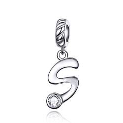 LaMenars Damen Charm-Anhänger Alphabet Buchstabe 925 Sterling Silber passend für, Chamilia und europäische Charm-Armbänder & Halsketten (Buchstabe S) von LaMenars