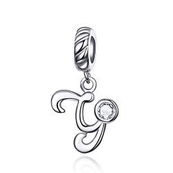 LaMenars Damen Charm-Anhänger Alphabet Buchstabe 925 Sterling Silber passend für, Chamilia und europäische Charm-Armbänder & Halsketten (Buchstabe Y) von LaMenars