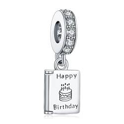 LaMenars Geburtstagstorte Wunschanhänger für Armbänder 925 Silber Anhänger Perlen für Halsketten Baumeln zum Muttertag Geburtstag(Geburtstagsbuch Charme) von LaMenars