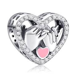 LaMenars Hand gezeichnete Liebe Herz Happy Anniversary 925 Sterling Silber Anhänger Perlen mit Cubic Zirconioa Passt Europa Geschenke für Frauen Mädchen Armband und Halskette von LaMenars