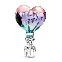 LaMenars Happy Birthday Balloon Charm für Armbänder 925 Sterling Silber Bead Charms mit kubischem Happy Birthday Jahrestag Schmuck Geschenke für Frauen Mädchen Ehefrau von LaMenars