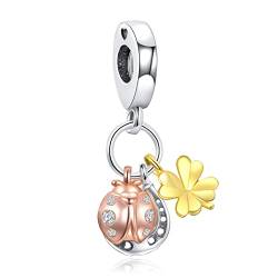 LaMenars Natur Klee Glühwürmchen Marienkäfer Flamingo Marienkäfer Charm für Armbänder 925 Silber Anhänger Perlen für Halsketten Baumeln zum Muttertag Geburtstag von LaMenars