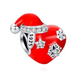 LaMenars Rote Liebe und Weihnachtsmütze Charm for 925 Sterling Silver Perlen für Mädchen Geschenke für Frauen Halskette & Armband von LaMenars