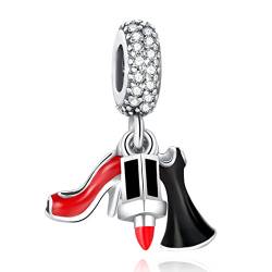 LaMenars Stiletto, Kleid und Lippenstift Charm 925 Sterling Silber Perlen passend für Armbänder, Halloween Geburtstag Schmuck Geschenke Frauen Mädchen von LaMenars