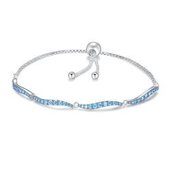 LaMenars Verstellbare blaue Kristallwelle Schiebeschnalle Armbänder für Charms 925 Sterling Silber Elegantes Armband Weihnachten Geburtstagsgeschenk für Frauen Mädchen von LaMenars