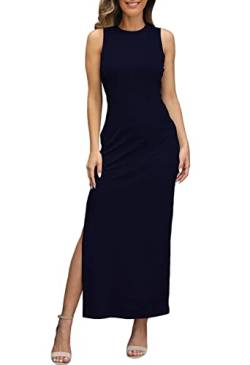 LaSuiveur Damen ärmelloses Kleid mit hohem Schlitz, figurbetont, für Sommer und Strand - Blau - Mittel von LaSuiveur