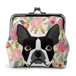 Geldbörse Boston Terrier Floral Dog Kleingeldbeutel mit Kiss-Lock-Verschluss-Schnalle-Geldbörse für Mädchen von LaVami
