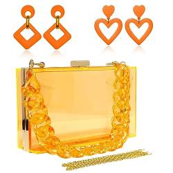 LaVenty Orange Handtasche Transparen Clutch Gold Clear Tasche Handtasche Orange Ohrringe von LaVenty