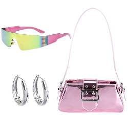LaVenty Pink Y2K Accessories Y2K Techno Handtasche Silber Kawaii Accessoires Haarspangen Sterne Aesthetic Umhängetasche Sonnenbrillen Ohrring von LaVenty