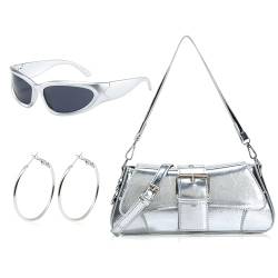 LaVenty Techno Y2K Accessories Y2K Techno Handtasche Silber Accessoires Haarspangen Sterne Aesthetic Umhängetasche Sonnenbrillen Ohrring von LaVenty