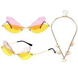 LaVenty Yellow Schmetterling Sonnenbrille Butterfly Glasses Sunglasses Y2k Sonnenbrille 2000s Sunglasses Feen Sonnenbrille Concert Outfits von LaVenty