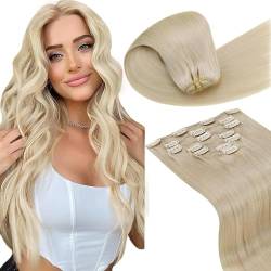 LaaVoo 55cm Echthaar Clip in Extensions Blond Extensions Echthaar Clips Remy Unsichtbar Clip in Extensions Echthaar 105g 7pcs Lang Clip in Haarverlängerung Echthaar Blond #613 von LaaVoo