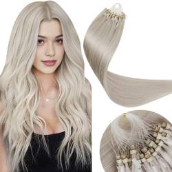 LaaVoo Blond Echthaar Extensions Microrings 1g/s Micro Loop Extensions Echthaar Platinblond Echthaar Extensions Mit Microring Naturlich #60 50g 35cm von LaaVoo