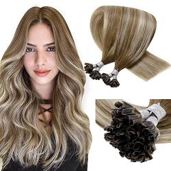 LaaVoo Bonding Extension Echthaar Balayage Blond U Tip Extensions Echthaar Keratin Bondings Hellbraun Ombre Platinblond Echthaar Extensions Bondings Remy Meschliche Haare 50g 1g/s #8/60/8 35cm von LaaVoo