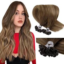 LaaVoo Bonding Extensions Echthaar Ombre Braun Echthaar Extensions Mit Keratin Bondings Hot Fusion Bonding Haare Extension Mittelbraun Balayage Hellbraun und Dunkelste Blond #6/8/14 1g/s 50g 40cm von LaaVoo