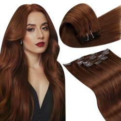 LaaVoo Clip in Extensions Echthaar, 70g 5pcs 30cm Auburn Braun Glatt Haar Clip Extensions Echthaar Rotbraun Clip in Haarverlängerung Echthaar Extensions Clip… von LaaVoo